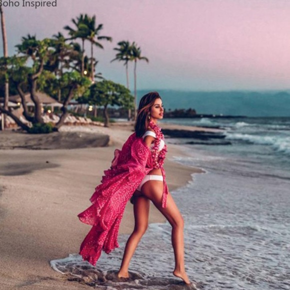 02 Boho Gypsy pink fuchsia Beach Cover up - Picture 4 of 6